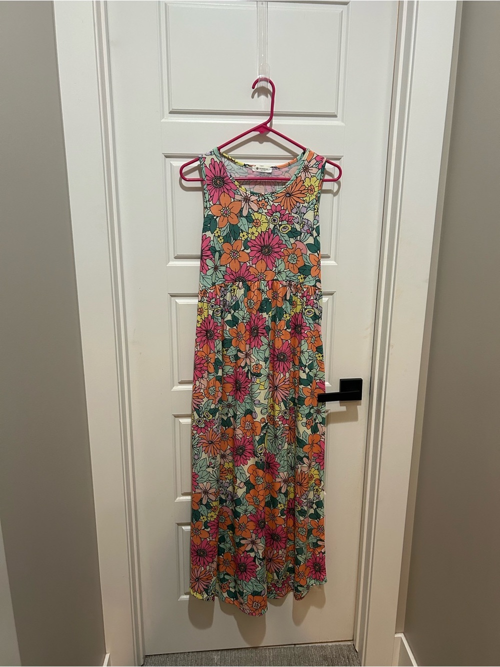 Bright Floral Maxi Dress - Pink, Orange & Green